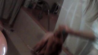 Blonde teenie in bathroom spied with voyeur webcam