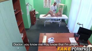 Blonde Nathaly gets licked and railed by corrupt doctor