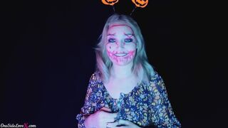 Sweet Blonde on Halloween Party Undressing & Fingering Cunt