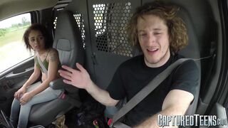 Adorable BDSM teeny Holly Hendrix riding cock in van after BLOWJOB