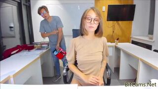 Horny office bitch invites her colleague for a show