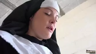 Horny youngster nun strips and rides an older husband in the confession booth