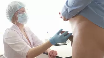 Busty Doctor milking the prostate.Stuck her finger in anal