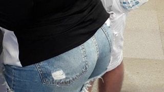 Blonde with short jeans big ass with cellulite enjoy IT