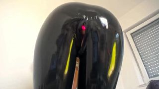 Blonde with latex pants masturbating and squirting on webcam