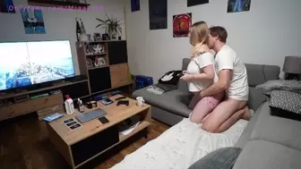 A pregnant chick plays assasina on ps4 and is screwed by a husband at home