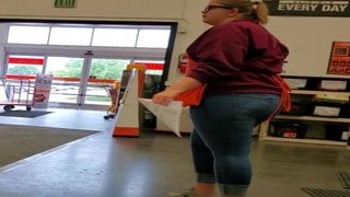 Curvy Big Cashier Girl at the Store.