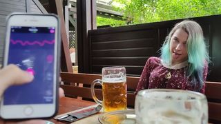 Remote climax control of my Stepsister in bar !