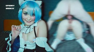 Cat bitch Rem seduced Subaru to fuck her tight holes - Anal Cosplay Re Zero Spooky Boogie
