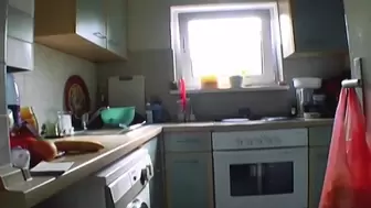 Ginger German youngster making a schlong spunk hard in the kitchen