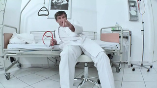 Patient pisses the doctor directly in the mouth