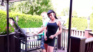 BBQ Party turn into fuck and spunk party with attractive tattoo teenie