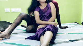 Telugu Lovers cute wifey in nighty suck job and sperm shot