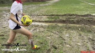 Muddy Football (soccer) Practise with ONLY a T-shirt