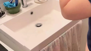 Take double sperm shot in bathroom