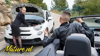 Classy Grandma Lucia Kury Has Some Trouble With Her Car But Gets Help From a Fresh Spanish Lad
