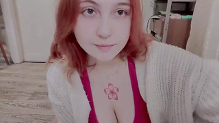 Pretty Ginger Whore Playing with Her Giant Breasts