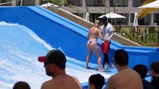 Busty Blue Thong Bikini At Waterpark