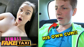 OMG 19 year older lover nearly spunks in his OWN MOUTH - Female Fake Taxi