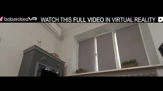 Solo brunette slut Christina masturbating with pink sex toy in VR.