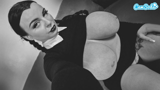 Fat Behind Wednesday Addams With Gigantic Breasts and Wet Vagina Plays With Herself - Cosplay