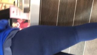 Phat big booty ebony in blue leggings at burger king