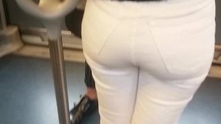 French Girl with nice rounded butt in white jeans