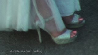 Candid heels at a wedding