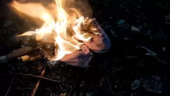 wife burns her old slippers and tights part 2.