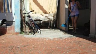 Wife whore Antonia lemos de souza cleaning the backyard