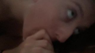 Cheating teen slut suck her lover and swallow his cum