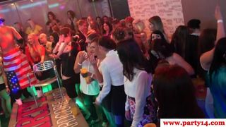 European party babes blowing strippers cock