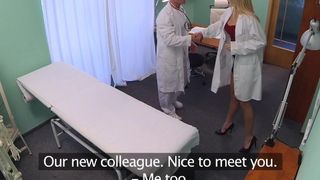 FakeHospital New nurse takes double cumshot from horny doctor