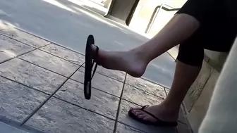 Candid Girl Sexy Feet Dangling Flip Flops
