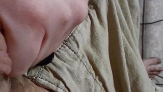 Wife rubbing castration cream on nuts