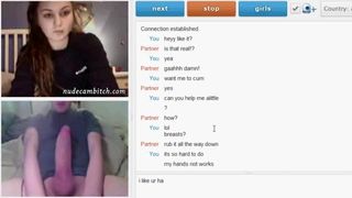 Cute brunette Huge dick reaction on webcam