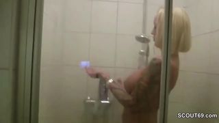 German Hot MILF Caught in Shower and Seduce to Fuck